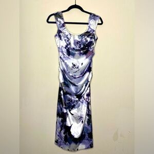London Times Ruched Floral (Purple, Silver & Black) Dress